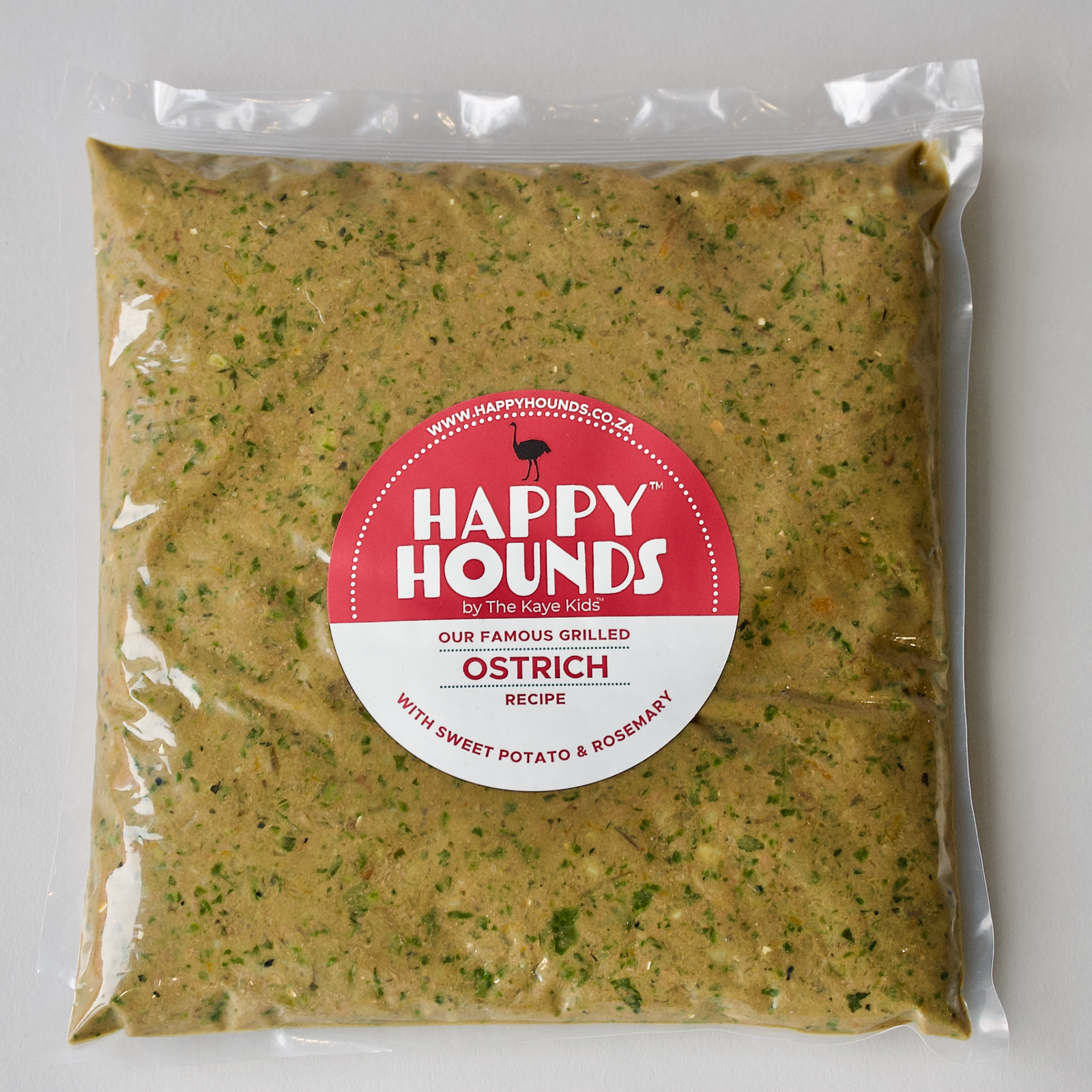 Happy Hounds famous ostrich with sweet potato and rosemary dog food