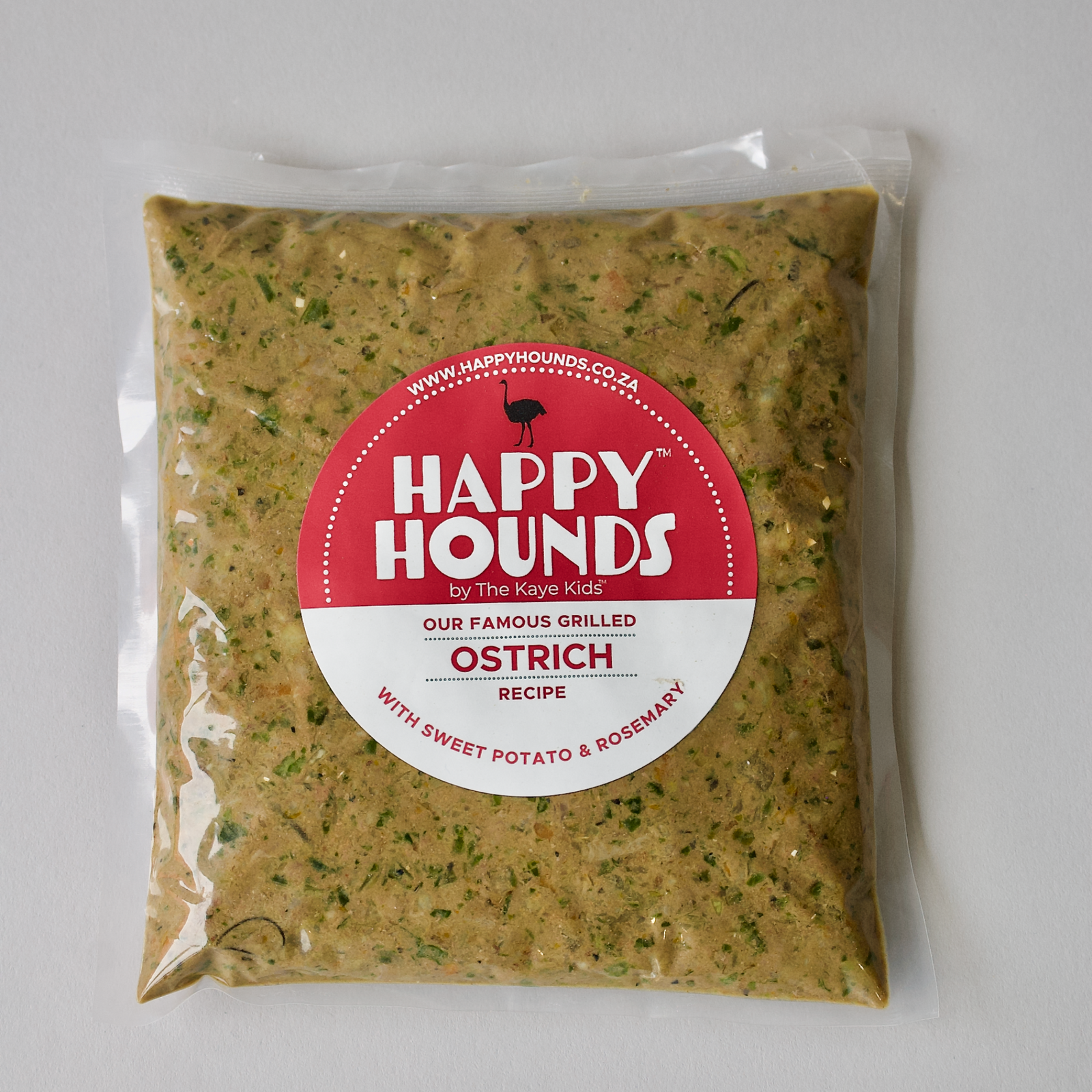 Happy Hounds famous ostrich with sweet potato and rosemary dog food